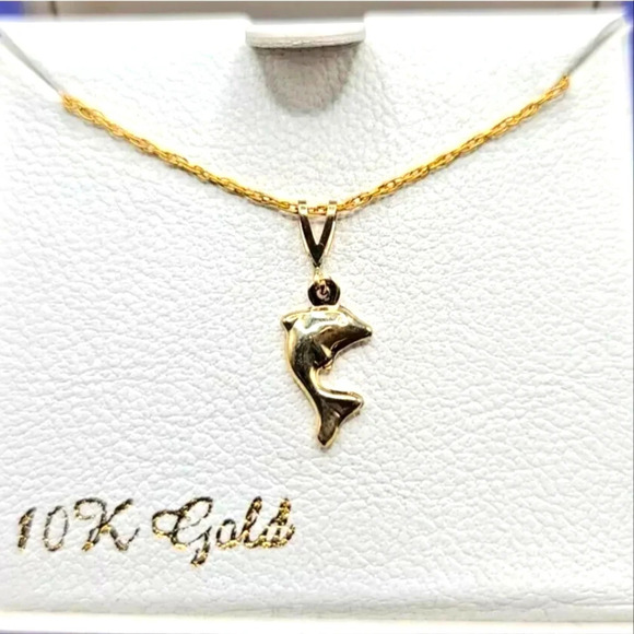 Everlasting Gold 10k Gold Dolphin Charm Pendant on 14k Gold Filled Chain - Picture 1 of 5